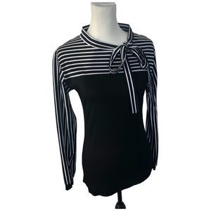 Zeago Women's Preppy Striped Long Sleeve Bow Tie Rayon Blouse Shirt NWT Size‎ M